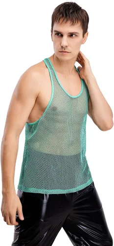 Vista 3 de WDIRARA Camiseta sin mangas de malla con cuello redondo para hombre