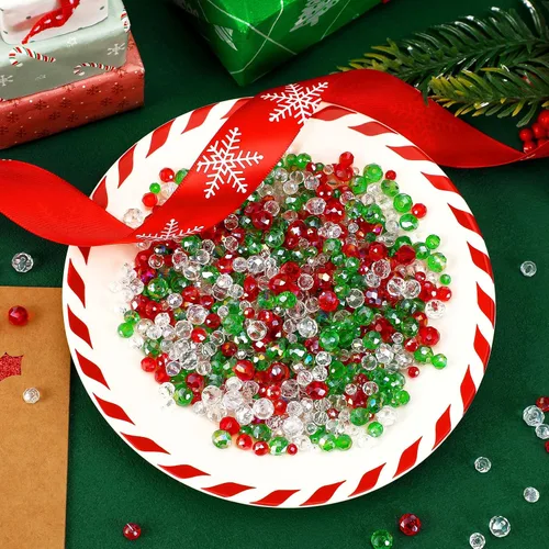 Vista 4 de 1000 cuentas de Navidad, cuentas de color rojo, verde y blanco AB para pulseras