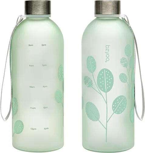 Vista 10 de bzyoo - Botella de agua de 32 onzas / 1 litro con marcador de tiempo, diseño de diente de león, plástico duradero, sin BPA, reutilizable con marcas