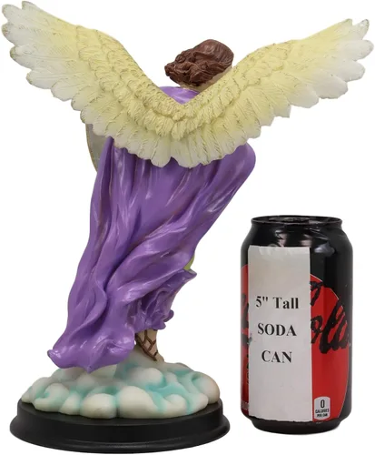 Vista 7 de Ebros Santo Arcángel Santo Selaphiel Sealtiel Llevando Escudo de Fe Estatua con Placa de Nombre de Latón 10 pulgadas de alto Ángel Selaphiel