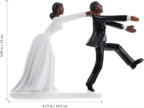 Vista 5 de Decoración negra para pastel de boda de 5.90 pulgadas de resina pintada a mano, figura de novia y novio para boda, ceremonia, fiesta, decoración