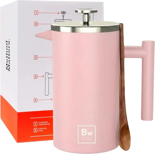 Vista 10 de Barista Warrior - Cafetera de prensa francesa, prensa francesa aislada de acero inoxidable de doble pared con termómetro integrado, cafetera de Negro