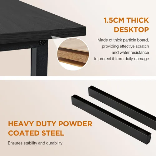 Vista 7 de PayLessHere Escritorio para computadora de 32 pulgadas Negro Escritorio de oficina con marco de metal, pies ajustables Superficie resistente