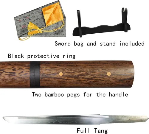 Vista 5 de Tanto Japonés Hecho a Mano de Acero Damasco Templado en Arcilla Espada Katana Corta Afilada de 20 Pulgadas
