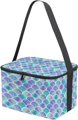 Vista 4 de Naanle Bolsa de almuerzo con cremallera de lona con aislamiento para adultos, adolescentes, niñas, niños, mujeres, lindas loncheras de correa larga