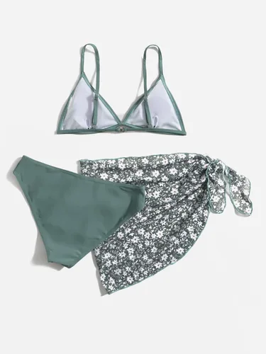 Vista 2 de SHENHE Traje de baño de 3 piezas para niña, con tirantes delgados, triangular, con salida de baño para playa