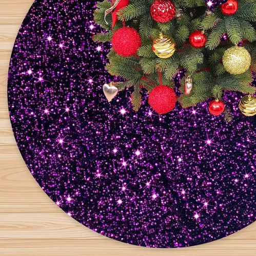 Vista 7 de FANPROMS Falda de Árbol de Navidad Negra de 21 Pulgadas Falda de Árbol de Lentejuelas Única de Terciopelo Faldas Mini de Árbol para Árboles