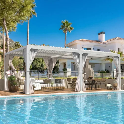 Vista 9 de EROMMY Pérgola con Persianas de 10x10 Pies, Refugio de Sombra Solar para Exteriores con Marco de Aluminio y Techo de Metal Ajustable Resistente a