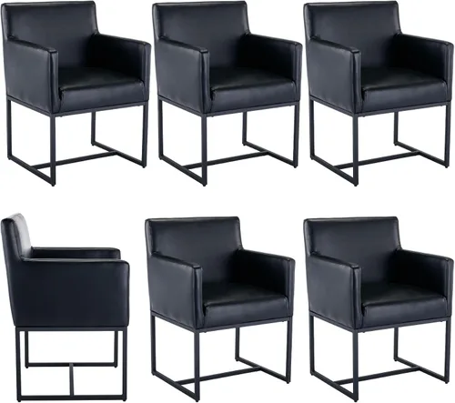 Vista 10 de BESTANO Juego de 2 sillas de comedor tapizadas con brazos de piel sintética de mediados de siglo, sillas decorativas modernas con marco de metal