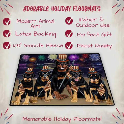 Vista 2 de Doggie of the Day Rottweiler Dogs Floor Mat - 4th of July Independence Day - Best Dog Doormat - Protector Decor - Unique Portrait Art - Premium