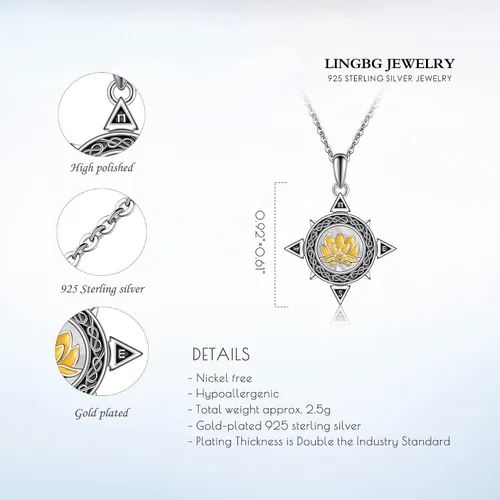 Vista 4 de LINGBG JEWELRY Compass Necklace 925 Sterling Silver Id Be Lost Without You Journey Necklace