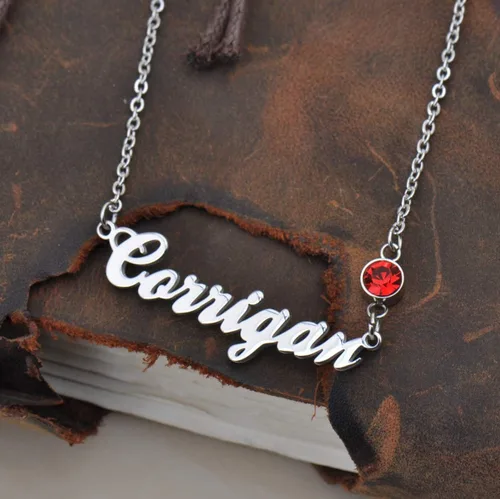 Vista 3 de GR859C Collar personalizado con inicial de piedra natal