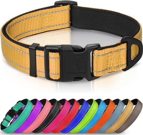 Vista 22 de Joytale - Collar reflectante para perro, collar de nailon transpirable con acolchado de neopreno suave para mascotas, ajustable para cachorros