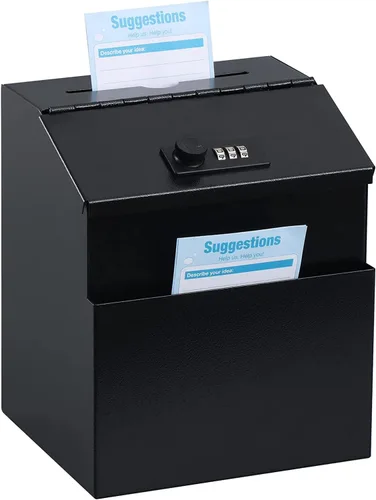 Vista 13 de Caja de Donación de Metal - Caja de Sugerencias con Ranura y Cerradura - Caja de Seguridad para Dinero - Caja de Depósito Segura - Caja