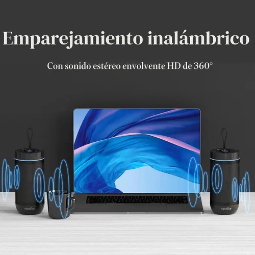 Vista 5 de comiso Bluetooth Speaker, IP65 Waterproof, 24H Play, TWS, 360° HD Stereo Negro