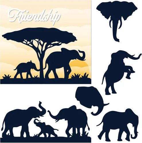 Vista 8 de BENECREAT 2 estilos de silueta de elefante patrón de corte de acero al carbono, marco de amistad, plantilla de estampado de fondo para hacer fotos