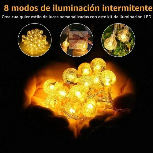 Vista 3 de Cadena de luces de globo a pilas, resistente al agua, 80 luces LED de 33 ft de 8 modos con control remoto, luces LED para interiores y exteriores