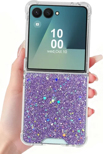 Vista 23 de Funda para Samsung Galaxy Z Flip 3 con purpurina, bonita funda transparente con diseño, brillante, reflectante, con destellos, cubierta de teléfono