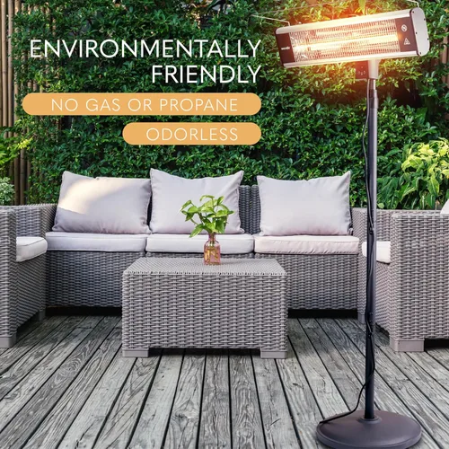 Vista 7 de SereneLife Calentador infrarrojo para patio, calentador eléctrico de patio para uso en interiores/exteriores, calentador de pie portátil con control