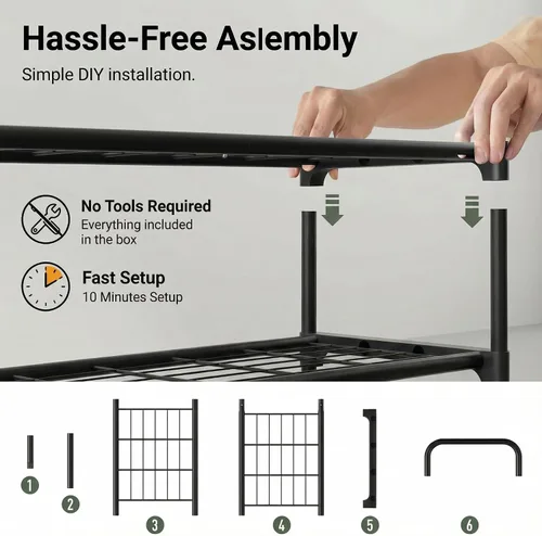 Vista 4 de 3-Tler - Zapatero organizador para zapatos, hierro inoxidable, estante espacioso para almacenamiento de zapatos para armario o entrada, se adapta a