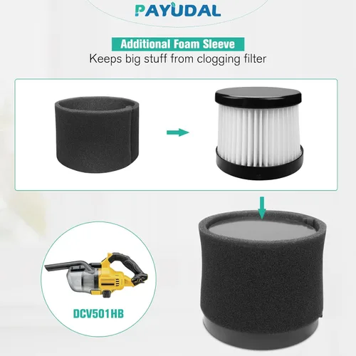 Vista 4 de 4 paquetes de filtros HEPA de repuesto DCV501HB DCV5011H compatibles con aspiradora de mano inalámbrica DEWALT de 20V. Compatible con filtro