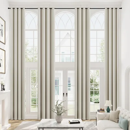 Vista 16 de mstexa Cortinas opacas beige para techo alto sala de estar, cortinas extralargas de lino sintético con ojales para cortinas de casa de 2 pisos