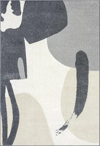 Vista 2 de Abani Nuevo Collection - Alfombra de área, diseño artístico moderno marfil/gris, 4 x 6 pies, fácil de limpiar, duradera para niños y mascotas,
