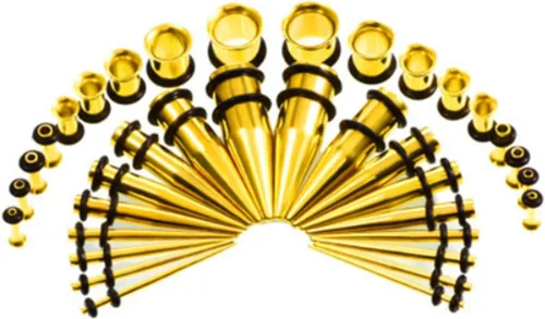 Vista 6 de Kit de estiramiento de calibre de oído de acero inoxidable y tapones Set 36 piezas 14G-00G Negro