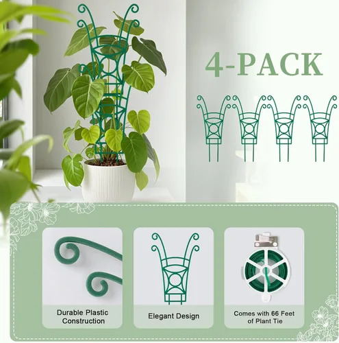 Vista 4 de Paquete de 4 enrejados apilables para plantas trepadoras, enrejado de jardín para interiores y exteriores, soporte para plantas de hiedra, hoya