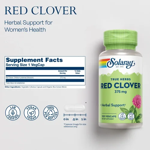 Vista 2 de Solaray Flor de trébol rojo, tapa vegetal (Btl-plástico) 375mg 100ct