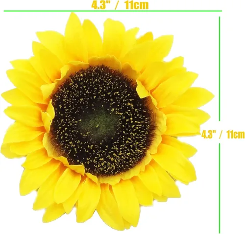 Vista 2 de Flores artificiales, 30 cabezas de girasol de seda de 4.3 pulgadas de ancho, girasol falso de aspecto real para pasteles, flores, centros de mesa