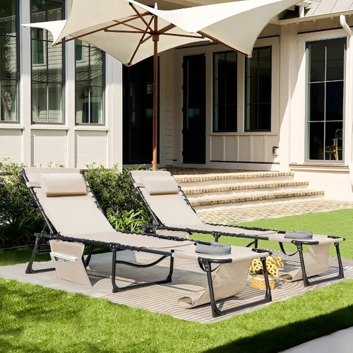 Vista 5 de Flamaker Silla Tumbona boca abajo ajustable de 5 posiciones para tomar el sol, silla de bronceado plegable con agujeros para la cara y los brazos