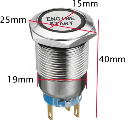 Vista 6 de ESUPPORT Interruptor de palanca de metal con botón de contacto momentáneo, luz LED azul, de 12V, para auto, vehículo, faro, 19mm, para arranque