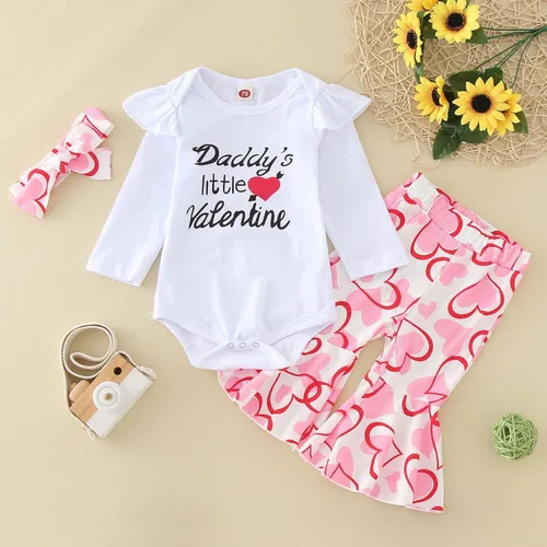 Vista 5 de TBUIALL Trajes de dos piezas para niñas recién nacidas, bebés, niñas, estampado de algodón, otoño, invierno, día de San Valentín, largo para bebé
