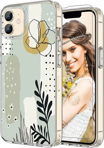 Vista 10 de Funda para iPhone 12 para mujer, [con protector de pantalla] ajuste delgado, diseño floral bohemio, lindo iPhone 12 Pro, patrón que nunca se