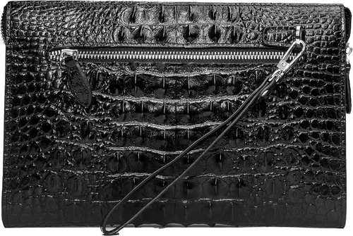 Vista 7 de Bolso de mano para hombre, bolso de cuero auténtico, bolso de mano, bolso de mano, bolso de sobre, cocodrilo en relieve, carteras personalizadas