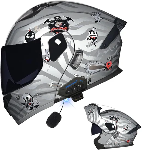 Vista 47 de Casco modular Bluetooth para motocicleta, aprobado por DOT, de cara completa, abatible, antivaho, doble visera, casco de motocicleta de calle, LENTE