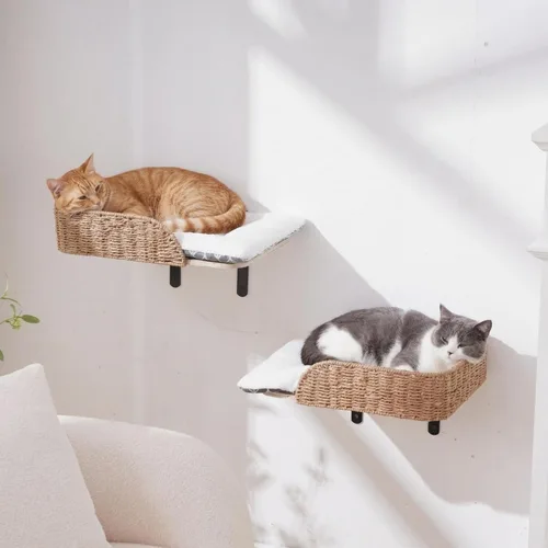 Vista 12 de SHENGOCASE Escalones para gatos montados en la pared de madera maciza de 6.7 x 7.5 pulgadas, muebles de pared para gatos, estantes y escaleras