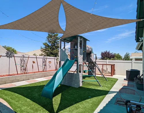 Vista 9 de Coarbor Toldo tipo vela de 2 x 2 x 2 pies, para exteriores, resistente, triangular, tela para patio, jardín, terraza, pérgola (beige)