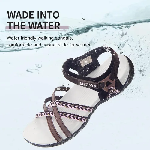 Vista 7 de MEGNYA Hiking Sandals for Women, Comfortable Walking Sandals Hook Loop Strap, Sports Lightweight Slides