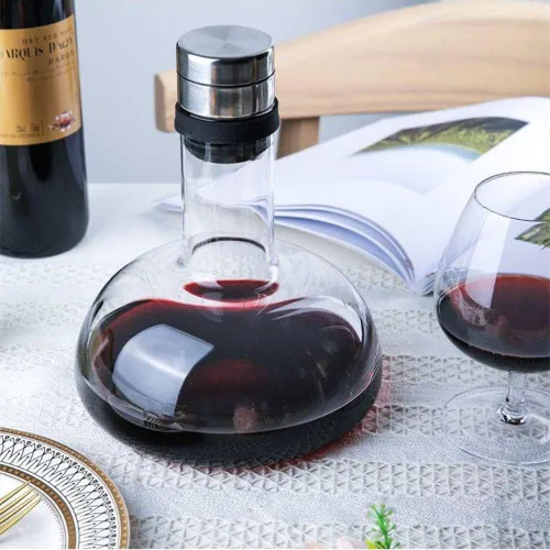 Vista 6 de Decantador de vino de circulación de 50 onzas con tapa, decantador aireador de cristal soplado a mano 100%, decantador de vino tinto superior