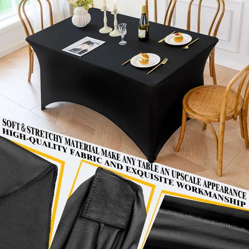 Vista 4 de Famstar Paño de Mesa Negro de 4 Pies de Elastano, Paño de Mesa Ajustado para Mesas Rectangulares, Fundas Elásticas Lavables Sin Arrugas