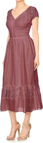 Vista 2 de Anna-Kaci Renaissance Campesant Maiden Boho Inspirado en Manga Casquillo Vestido de Encaje
