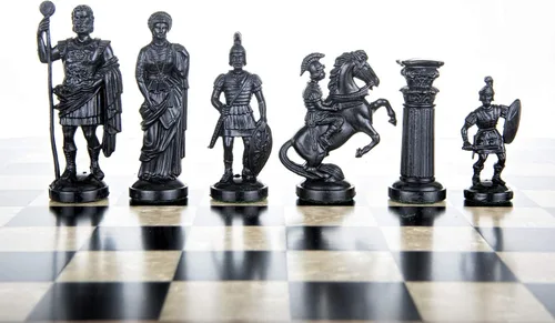 Vista 2 de Juego de ajedrez romano – Tablero de ajedrez de vinilo Negro/Blanco Tamaño 17,3" + Piezas de Ajedrez Romano 3,75" Negro/Blanco