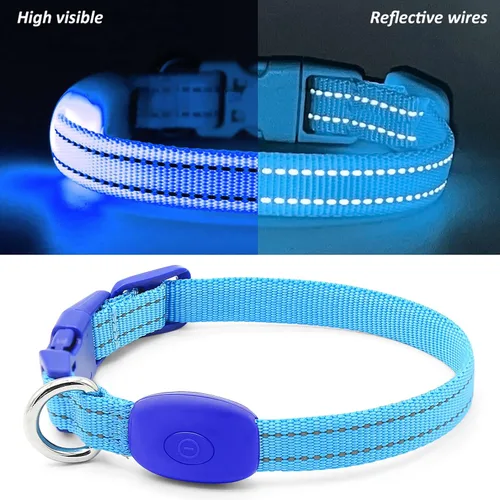 Vista 2 de Illumifun Collar LED para Perros Pequeños - Collar de Seguridad para Perros con Luz Recargable por USB, Collar con Luz de Correa de Nailon Ajustable