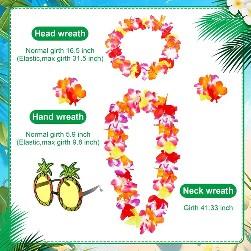 Vista 2 de Falda de hierba para niñas para fiesta de Luau, falda hawaiana de hula con flores Leis para decoración de fiesta de playa y Hawaii Luau