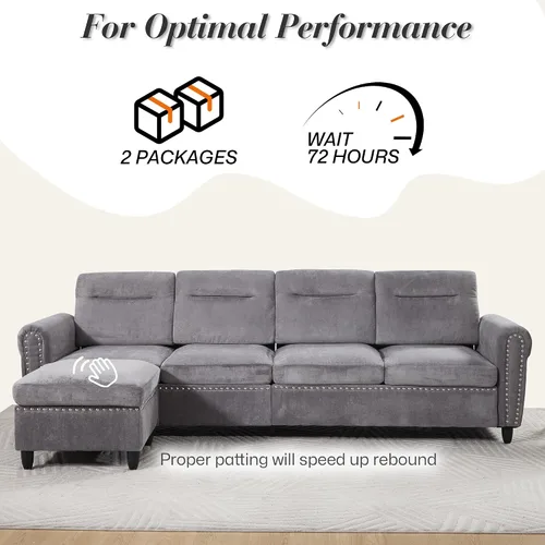 Vista 7 de Sofá modular en forma de L gris con otomana móvil para sala de estar, 106