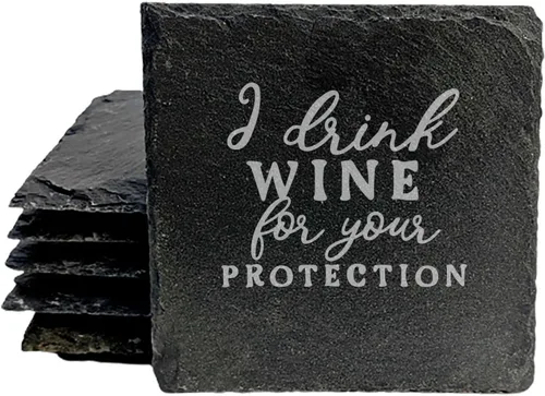Vista 18 de Rustic Drinking Wine is My Hobby Slate Coasters Set of 8 – Round – USA Made Witty wine lover’s motto engraved on real slate coasters — “drinking