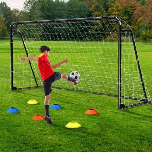 Vista 19 de NAIZEA Porterías de fútbol – 24x8/21x7/18x7/12x6/16x7/10x6/8x6/6x4 pies para patio trasero – Portería de fútbol de metal para jóvenes adultos