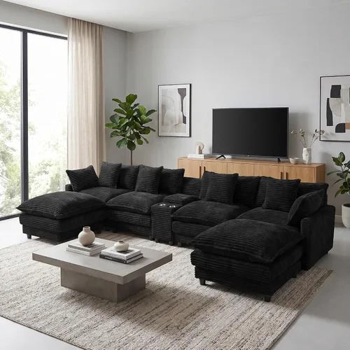 Vista 24 de ONEMMLION Cloud Couch - Sofá modular seccional en forma de U de 114 pulgadas, cómodos sofás seccionales para sala de estar, sofá moderno de felpilla
